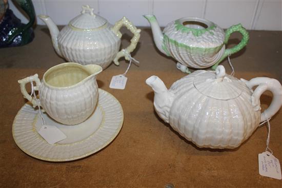 Bellek tea pots & cream jug